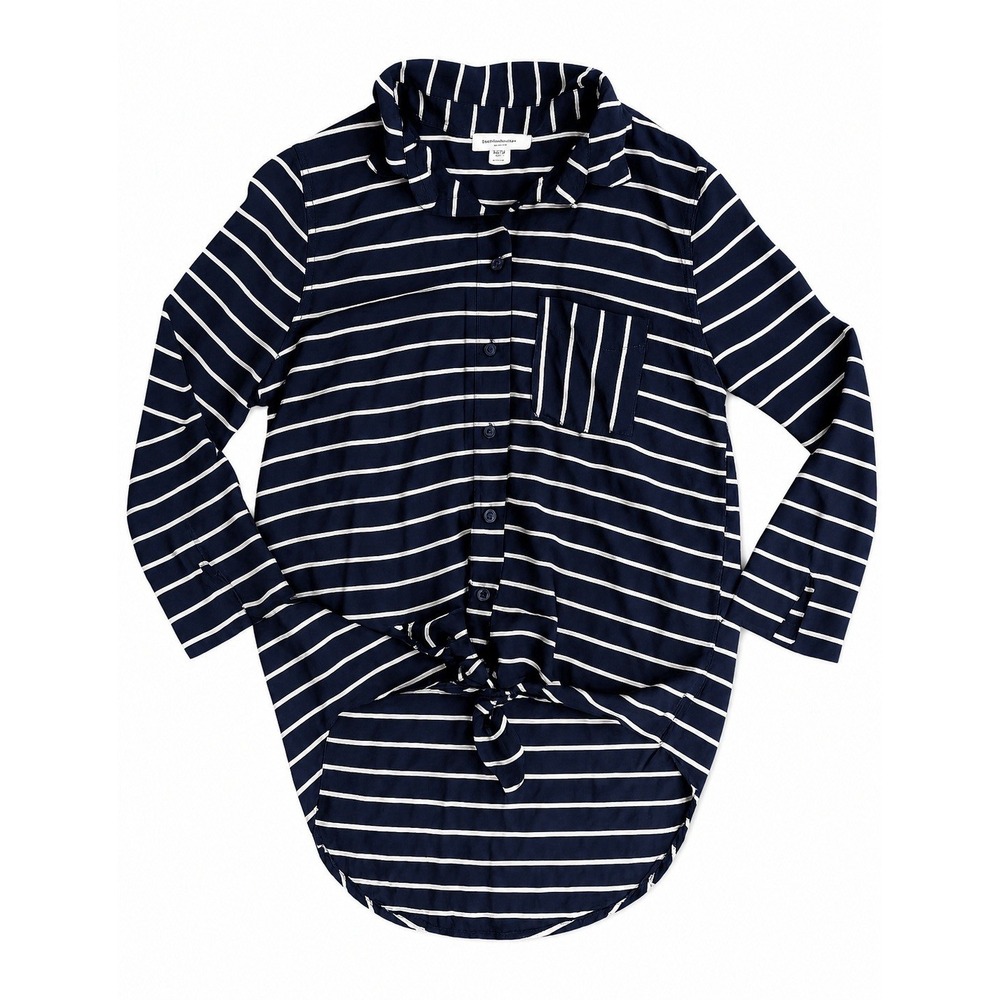 BeachLunchLounge Button Stripe Shirt tie front 3/4 Sleeve Soft Pocket top blouse